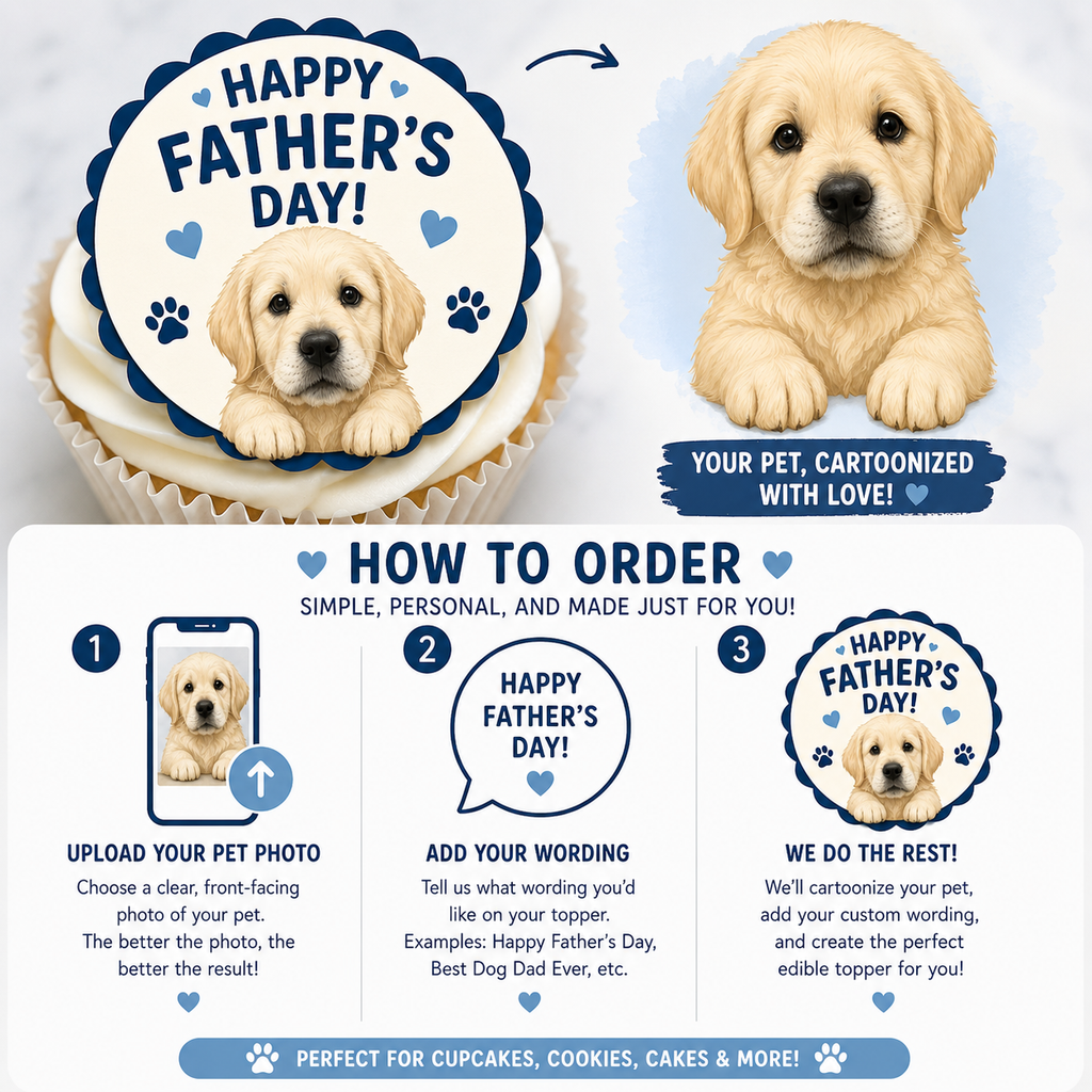 Father's Day Edible Cake and Cupcake Toppers - Upload your Photo of Your Pet