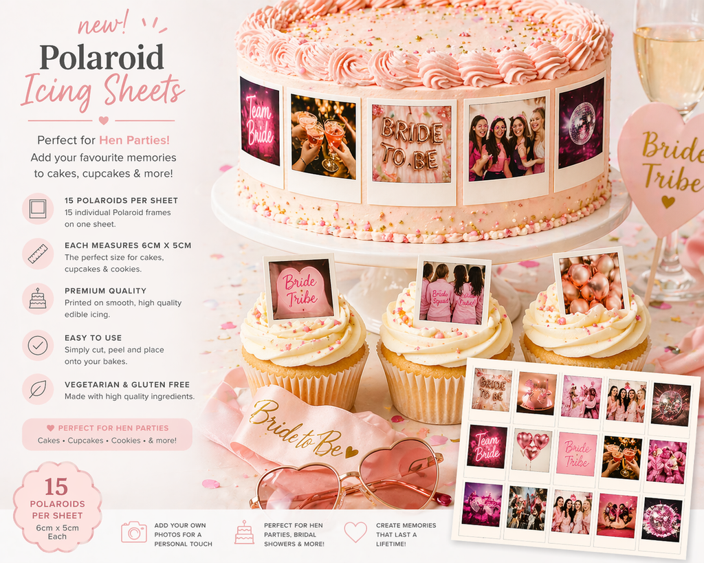 Polaroid Hen Party Edible Icing Sheets – 15 Photo Frames