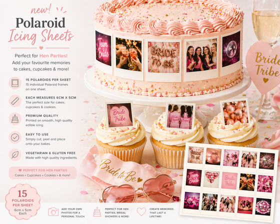Polaroid Hen Party Edible Icing Sheets – 15 Photo Frames