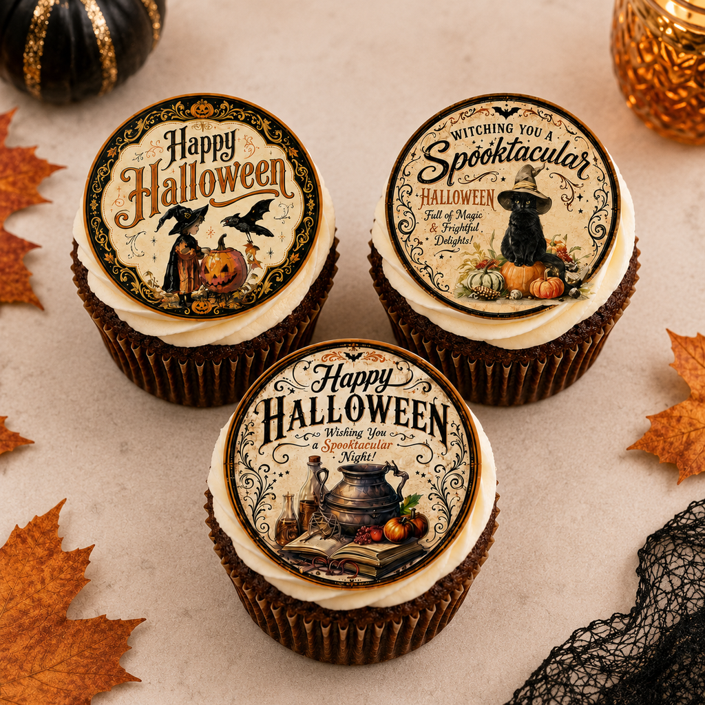 Vintage Style Halloween - Edible Cake & Cupcake Toppers