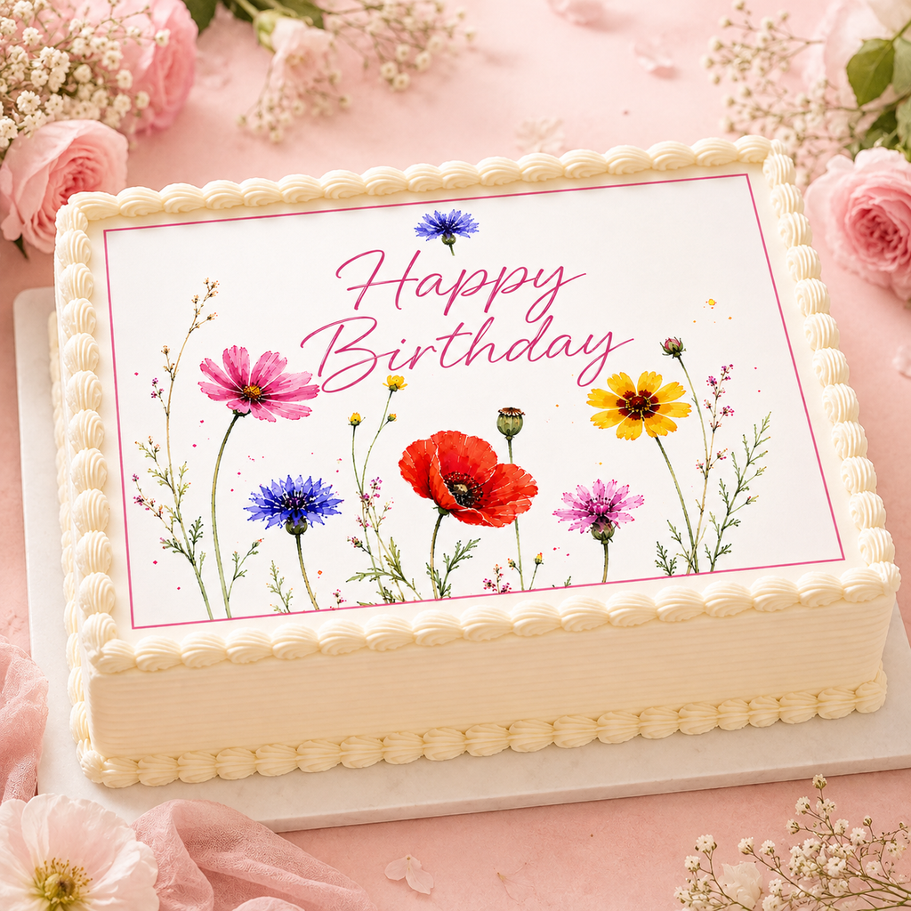 Wildflower Happy Birthday - Edible Cake and Cupcake Toppers