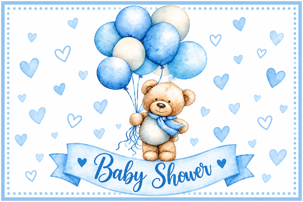 Blue Teddy Bear Baby Shower Edible Cake & Cupcake Toppers