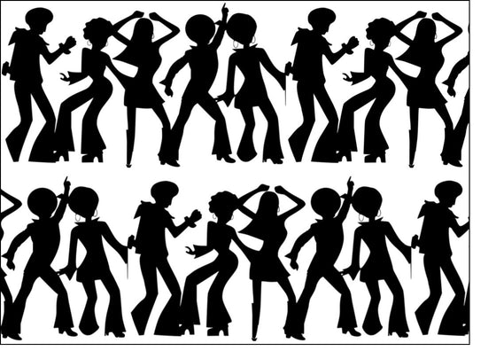 Black Silhouette A4 edible fondant icing sheets - Disco dancers