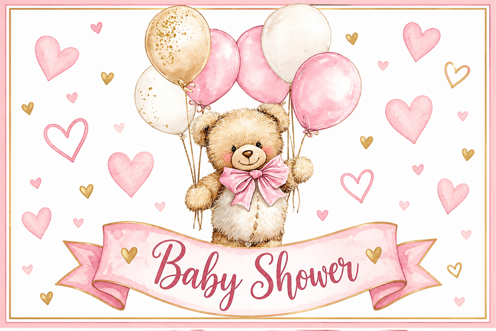 Pink Teddy Bear Baby Shower Edible Cake & Cupcake Toppers