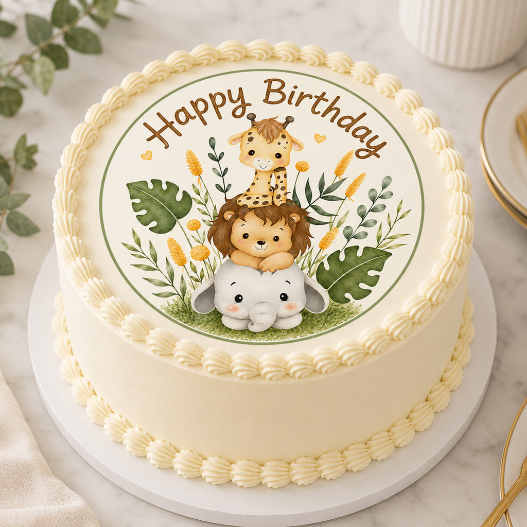 Happy Birthday Cute Baby Safari Animals - Edible Cake Toppers