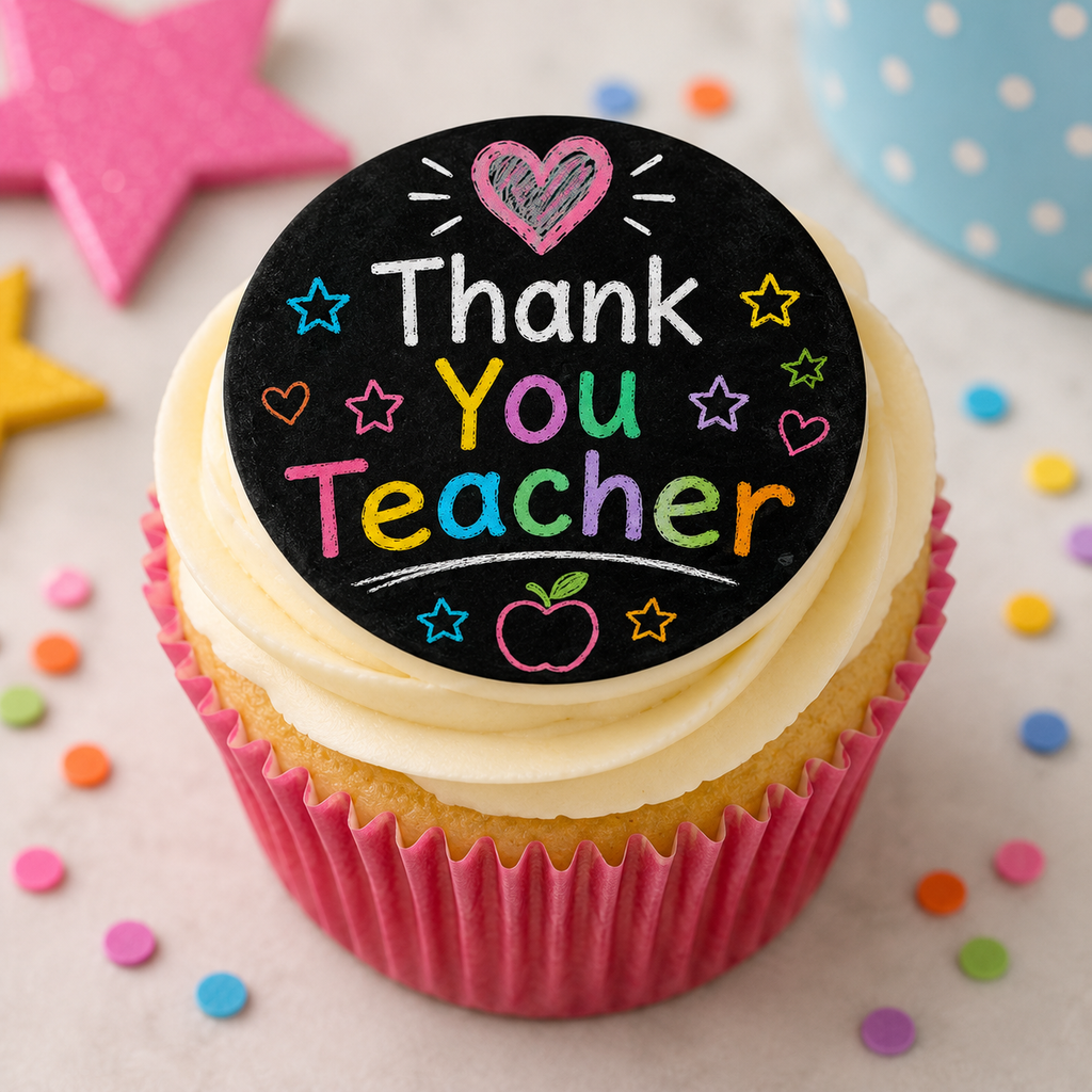 Thank You Teacher. Chalk Style Cake and Cupcake Toppers