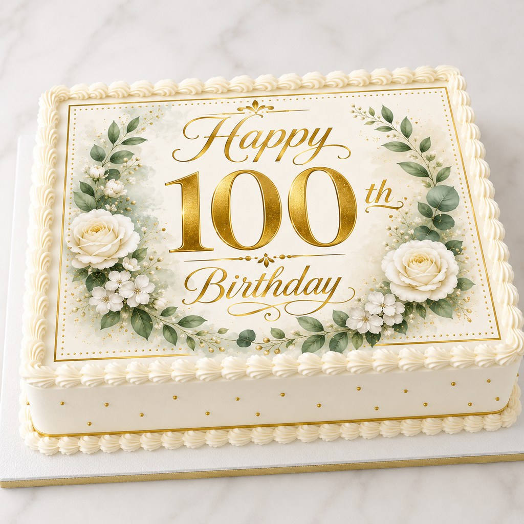 Happy 100th Birthday Edible Cake Toppers - Green and Gold