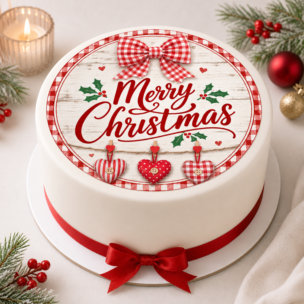 Merry Christmas Gingham Edible Cake Toppers