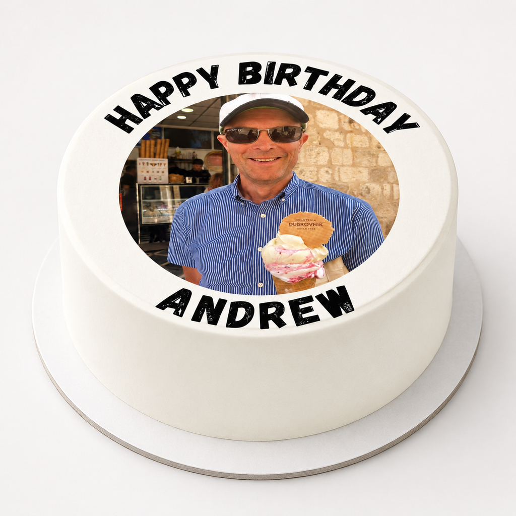 Personalised Edible Photo & Text - 7.5 Inch Circle Cake Topper