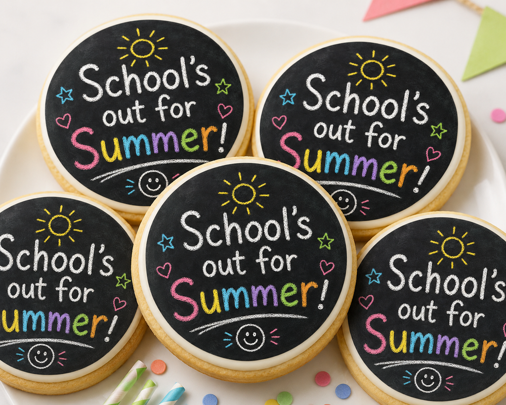 Schools Out For Summer! Chalk Style Cake and Cupcake Toppers