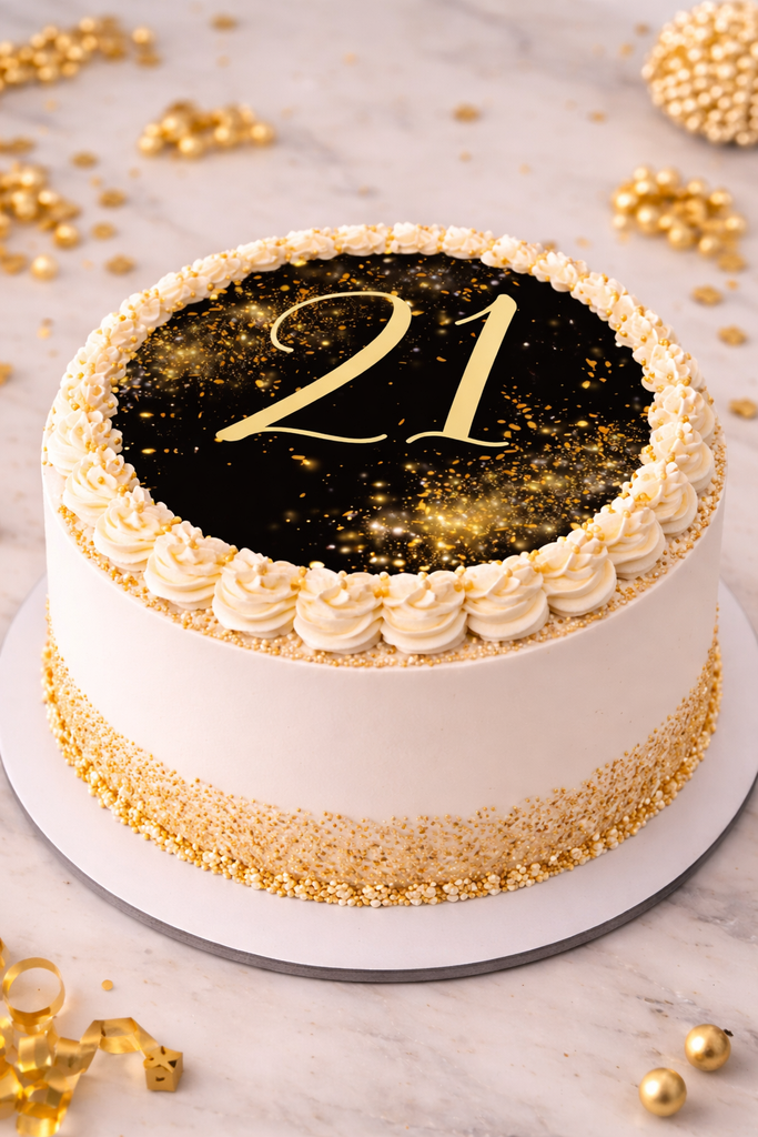 21st Birthday Black & Gold Edible Cake Toppers