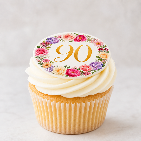 Happy 90th Floral Birthday Edible Cake Toppers