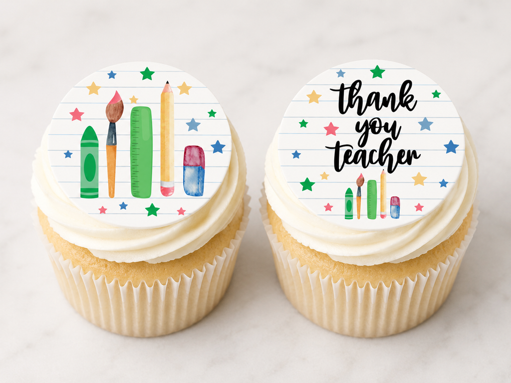 New Thank You Teacher - Edible Cake & Cupcake Toppers