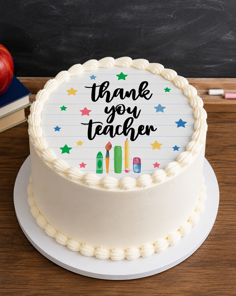 New Thank You Teacher - Edible Cake & Cupcake Toppers