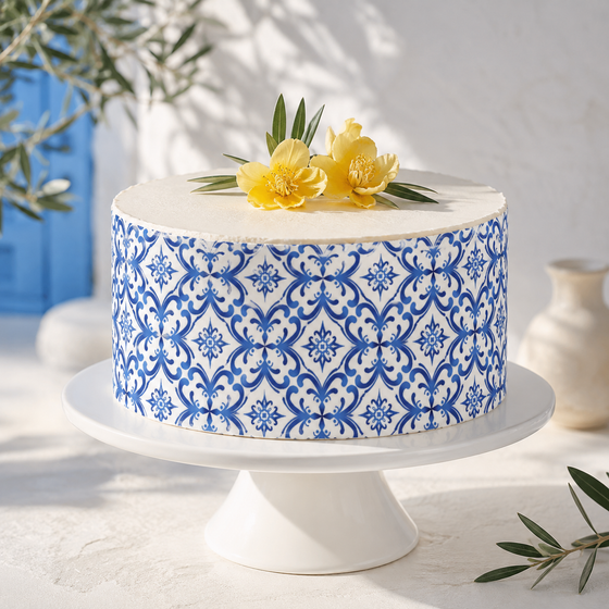 Blue Mediterranean Tile Effect - Edible Cake Wrap
