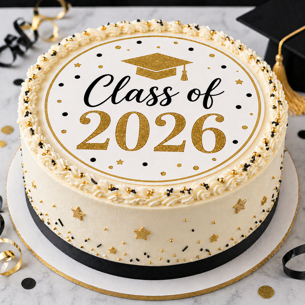Class of 2026 Edible Toppers – Black Gold Theme