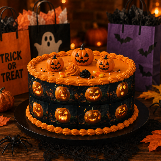 Carved Halloween Pumpkin Edible Cake Wrap