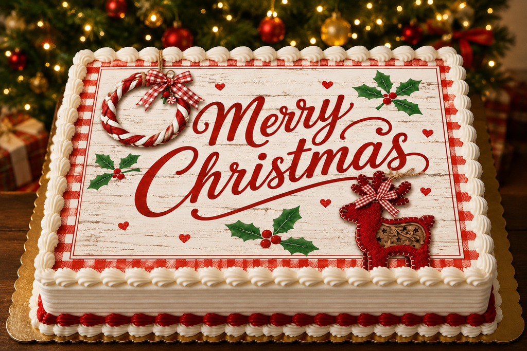 Merry Christmas Gingham Edible Cake Toppers