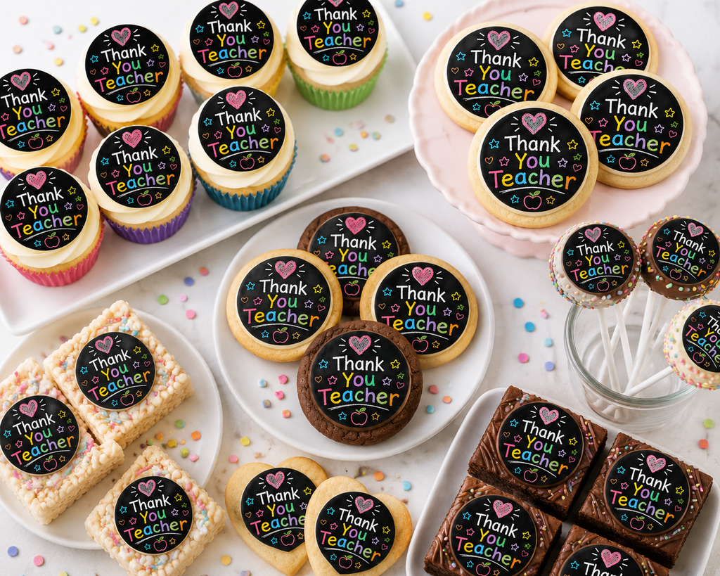 Thank You Teacher. Chalk Style Cake and Cupcake Toppers