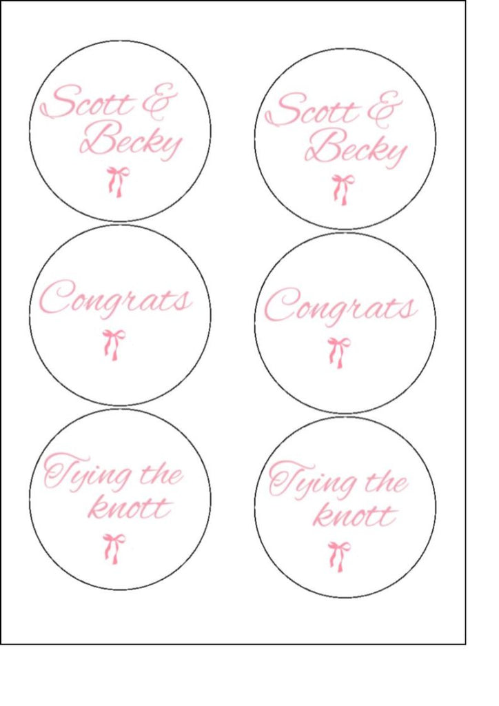 Pink Bow Personalised Engagement/Wedding Edible Cookie Toppers