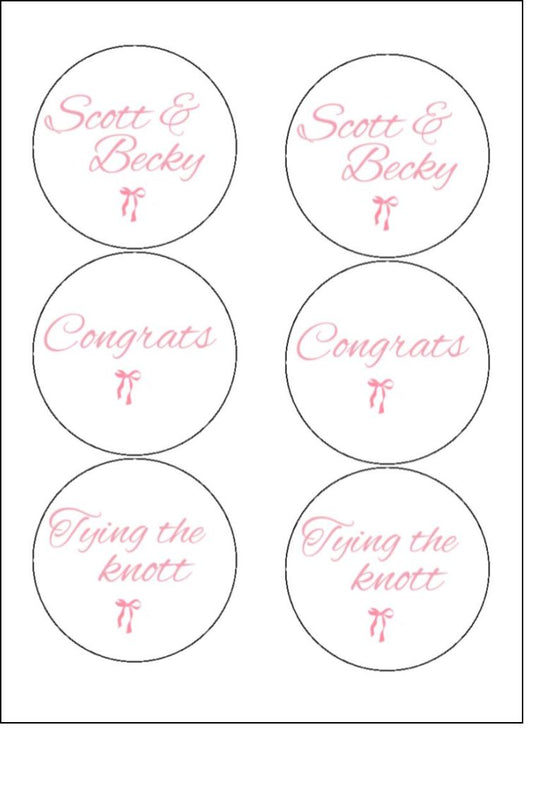 Pink Bow Personalised Engagement/Wedding Edible Cookie Toppers