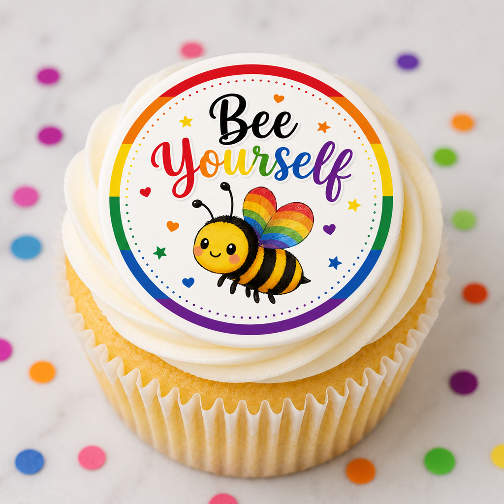 Bee Yourself Edible Cupcake Toppers | Pride Rainbow Bee Cake Decorations