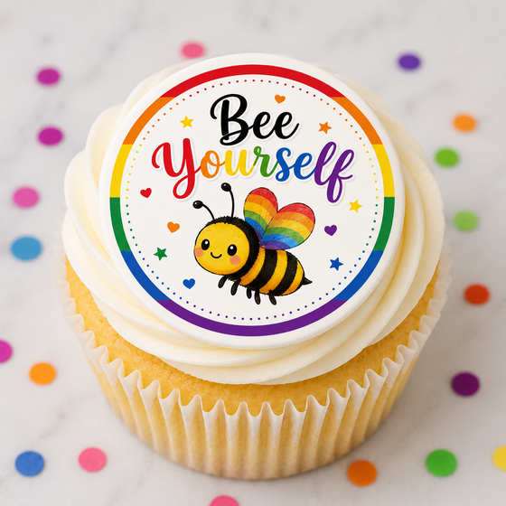 Bee Yourself Edible Cupcake Toppers | Pride Rainbow Bee Cake Decorations