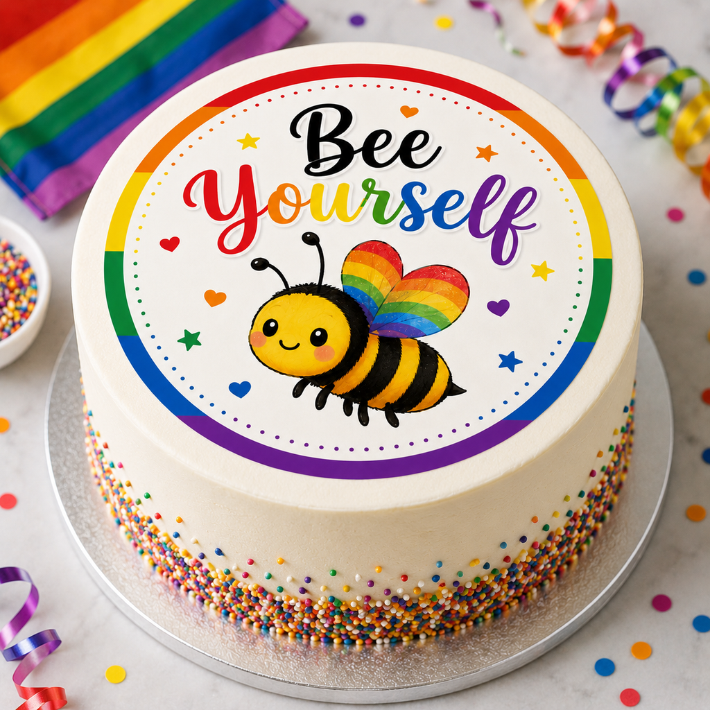 Bee Yourself Edible Cupcake Toppers | Pride Rainbow Bee Cake Decorations