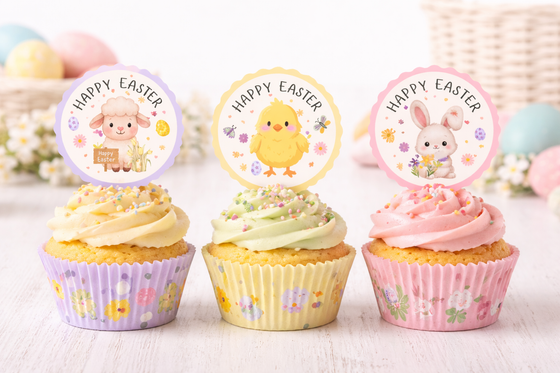 Edible Easter Cake & Cupcake Toppers – Bunny, Chick & Lamb