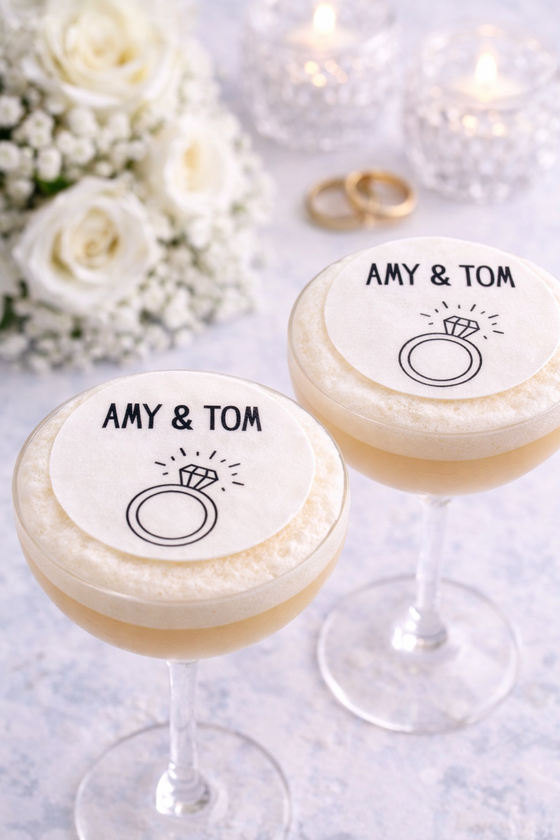 Personalised Edible Cocktail Toppers – Custom Drink Toppers for Weddings, Parties & Events (Vegan, Gluten Free)