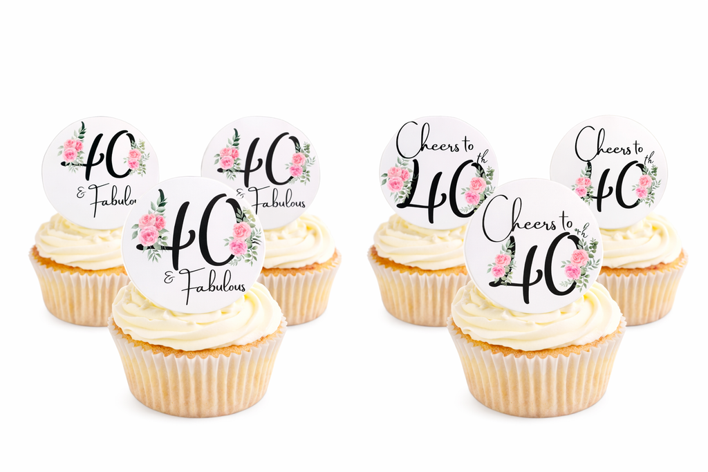 Birthday Cupcake and Cake Toppers - 40th Floral