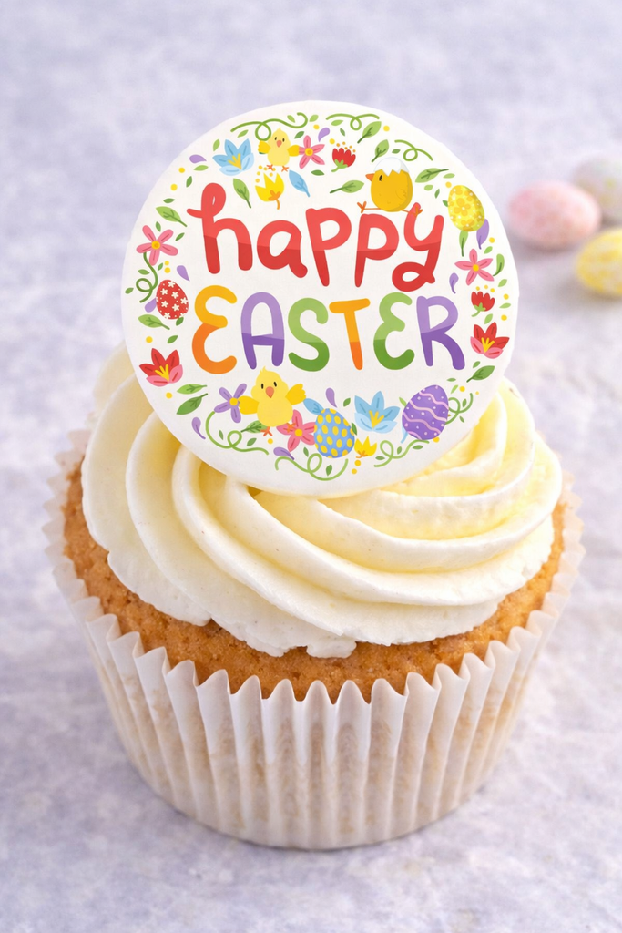 EDIBLE CUPCAKE & CAKE TOPPERS - HAPPY EASTER