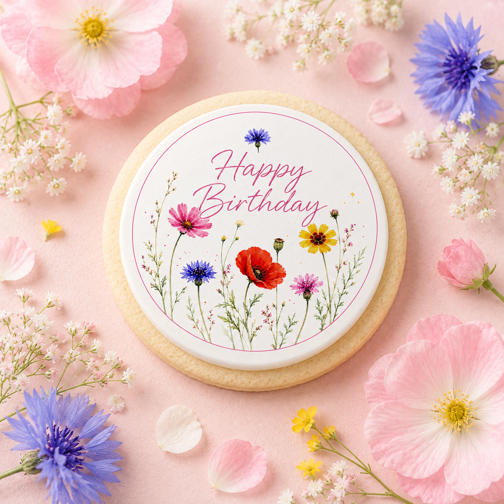 Wildflower Happy Birthday - Edible Cake and Cupcake Toppers