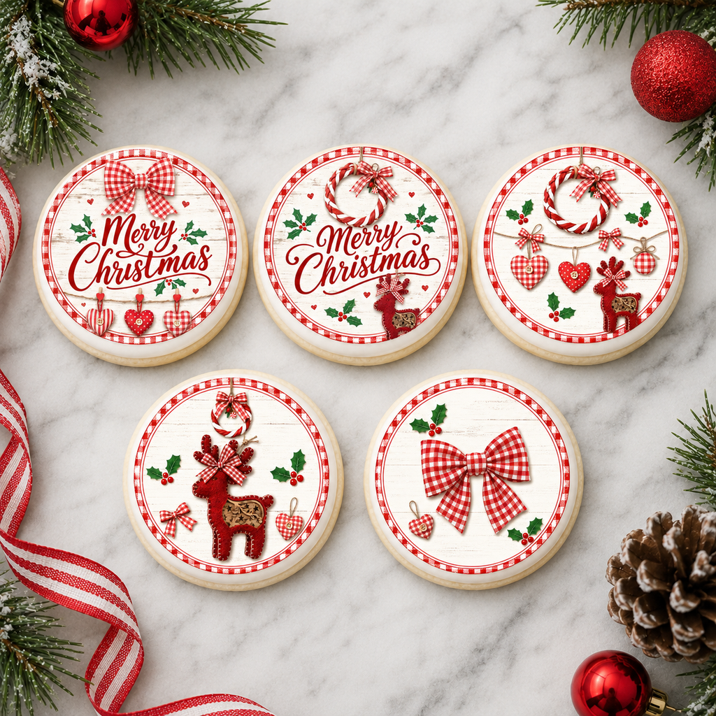 Merry Christmas Gingham Edible Cake Toppers