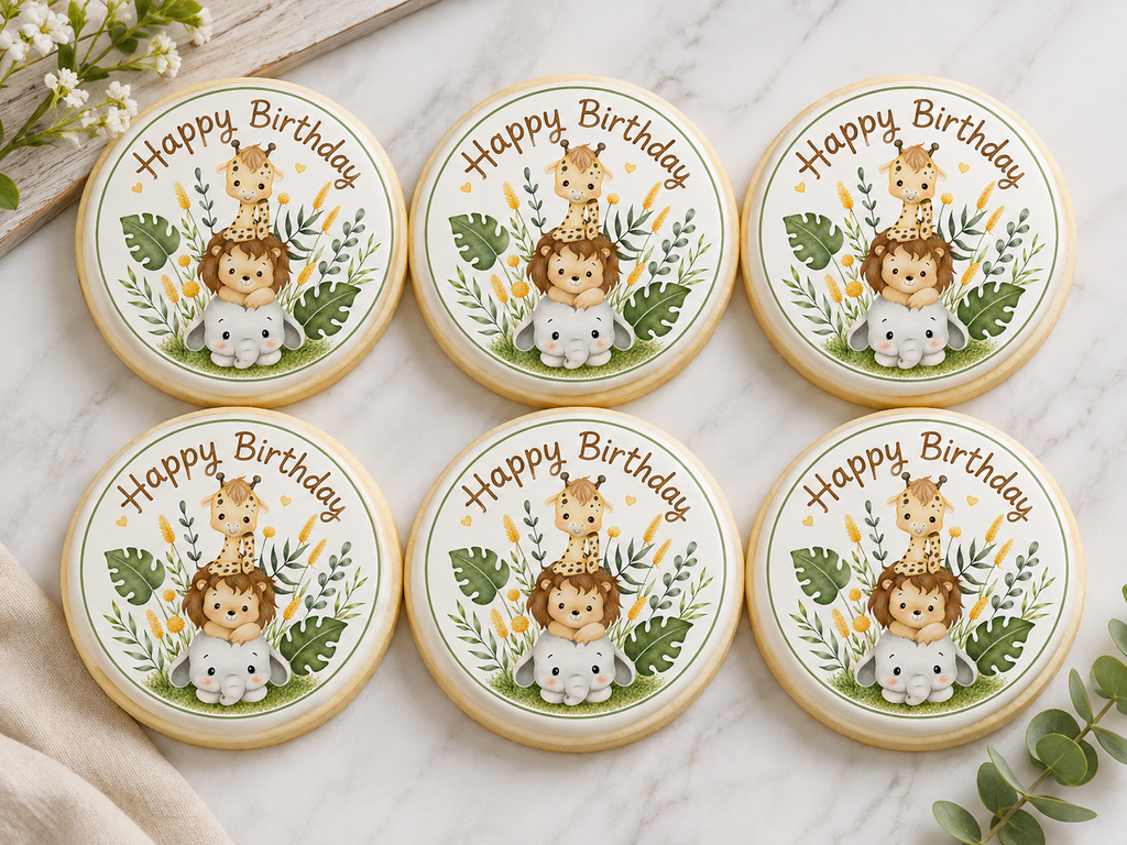 Happy Birthday Cute Baby Safari Animals - Edible Cake Toppers