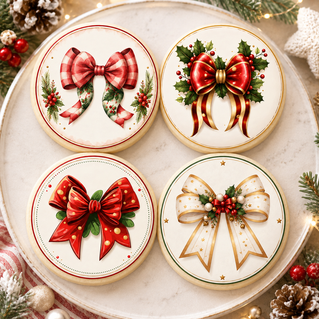 Christmas Vintage Bows - Edible Cake Toppers