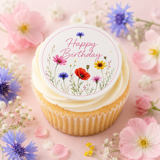 Wildflower Happy Birthday - Edible Cake and Cupcake Toppers