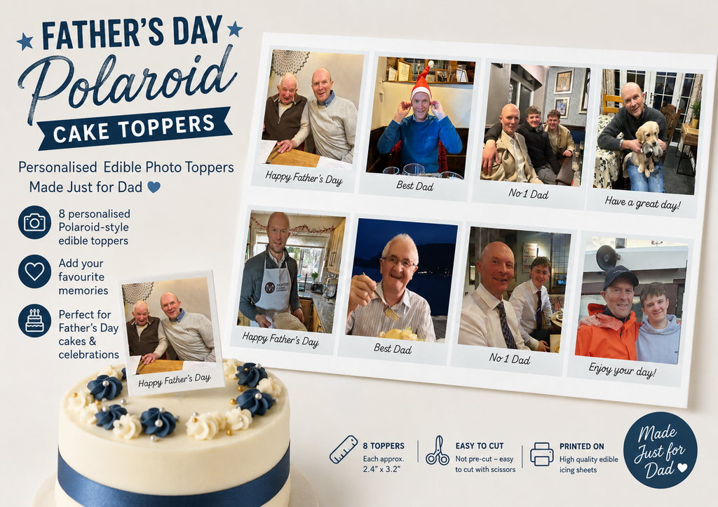 Father's Day Polaroid Edible Icing Toppers – 8 Large Photo Frames