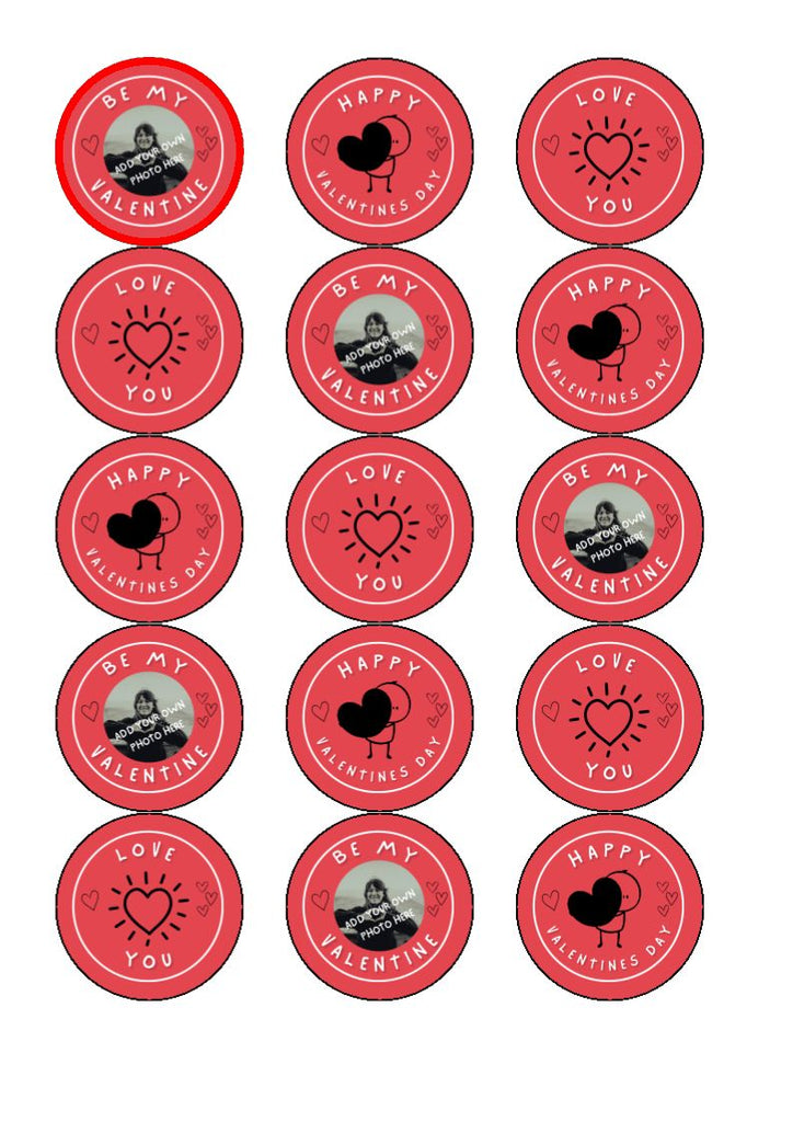 Red Personalised Valentine Edible Cupcake Toppers