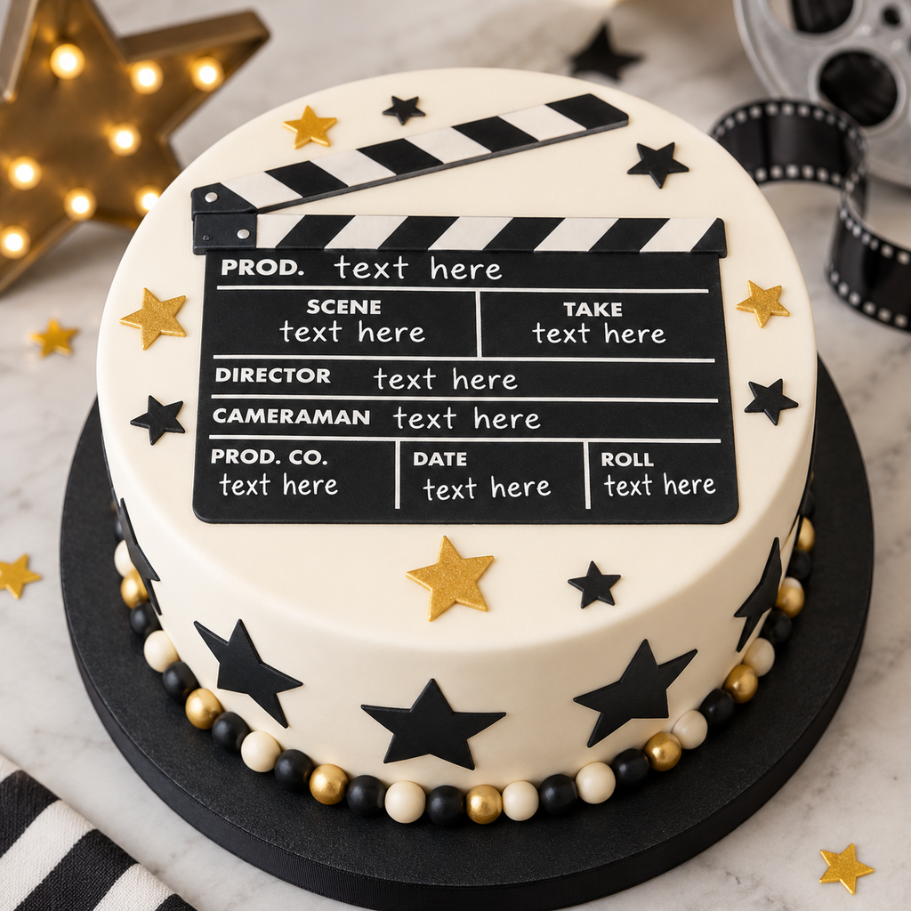 Edible Clapperboard Cake Topper – Personalised Film Slate Icing Sheet
