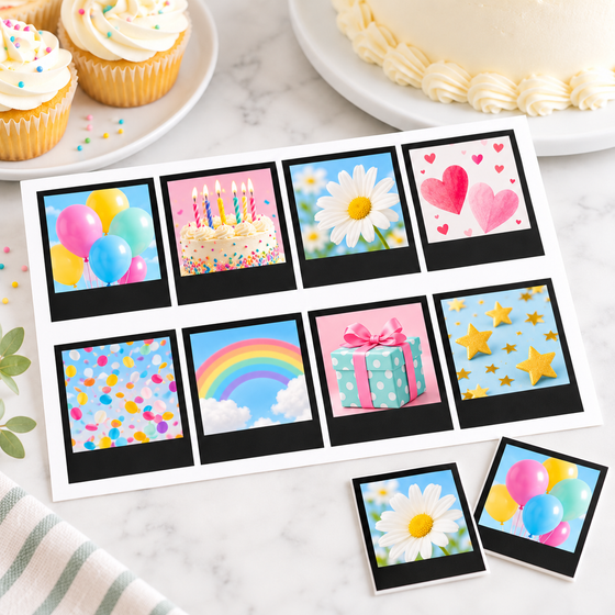 Edible Polaroid Cake Toppers – Personalised Photo Icing Sheet (A4) Black