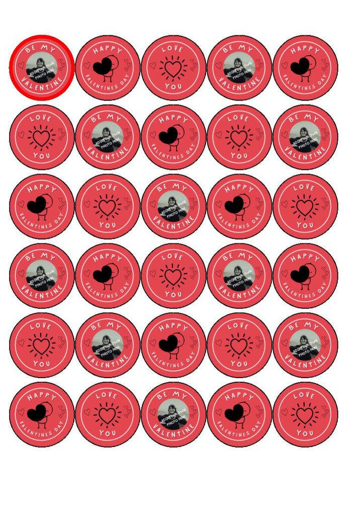 Red Personalised Valentine Edible Cupcake Toppers