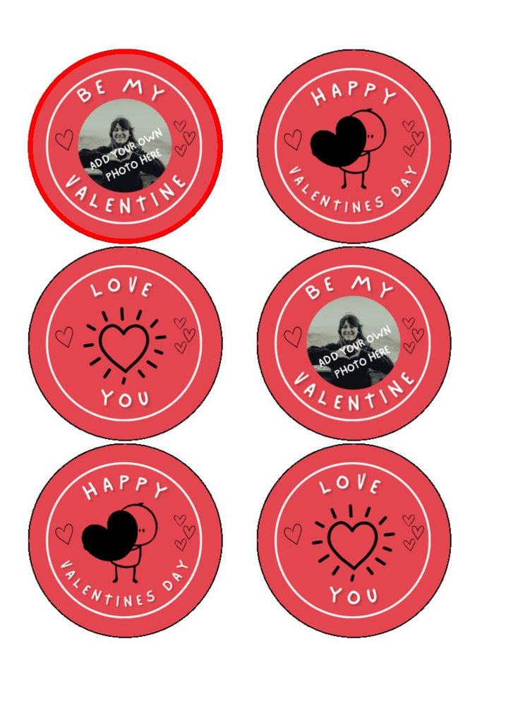 Red Personalised Valentine Edible Cupcake Toppers