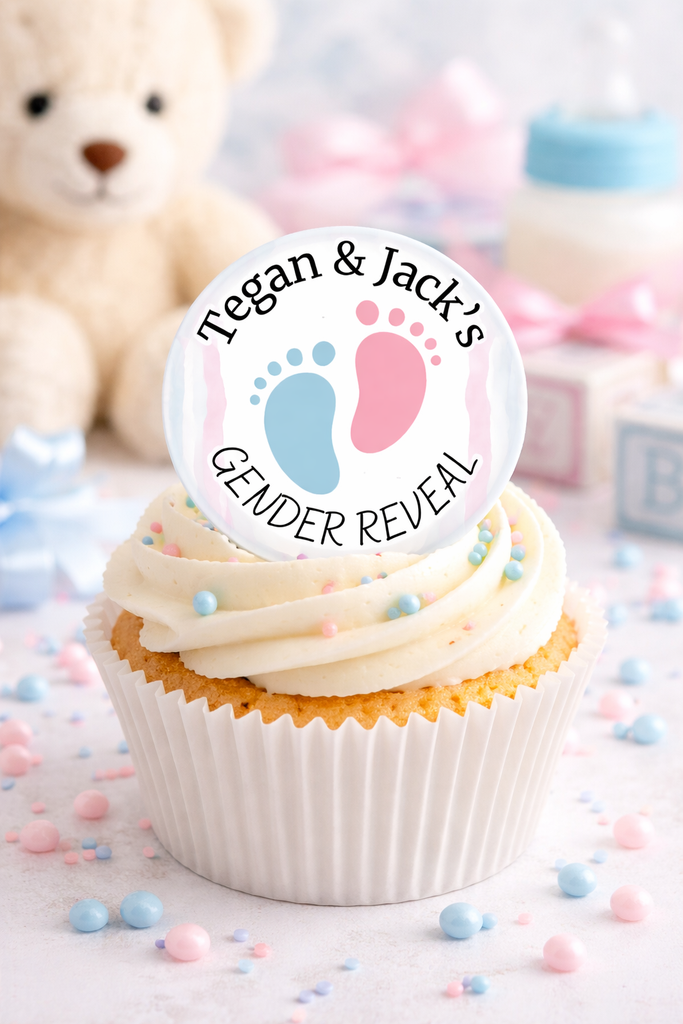 Personalised Gender Reveal Cake Toppers – Baby Feet Design