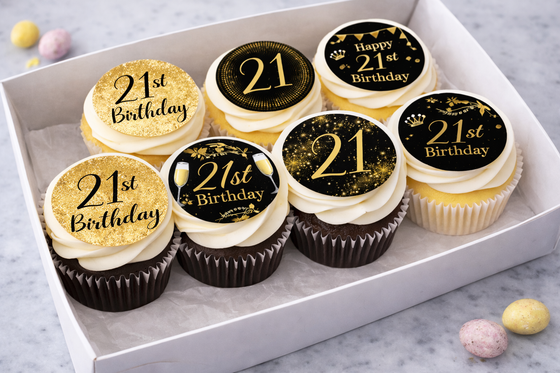21st Birthday Black & Gold Edible Cake Toppers