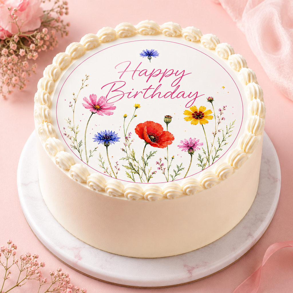 Wildflower Happy Birthday - Edible Cake and Cupcake Toppers
