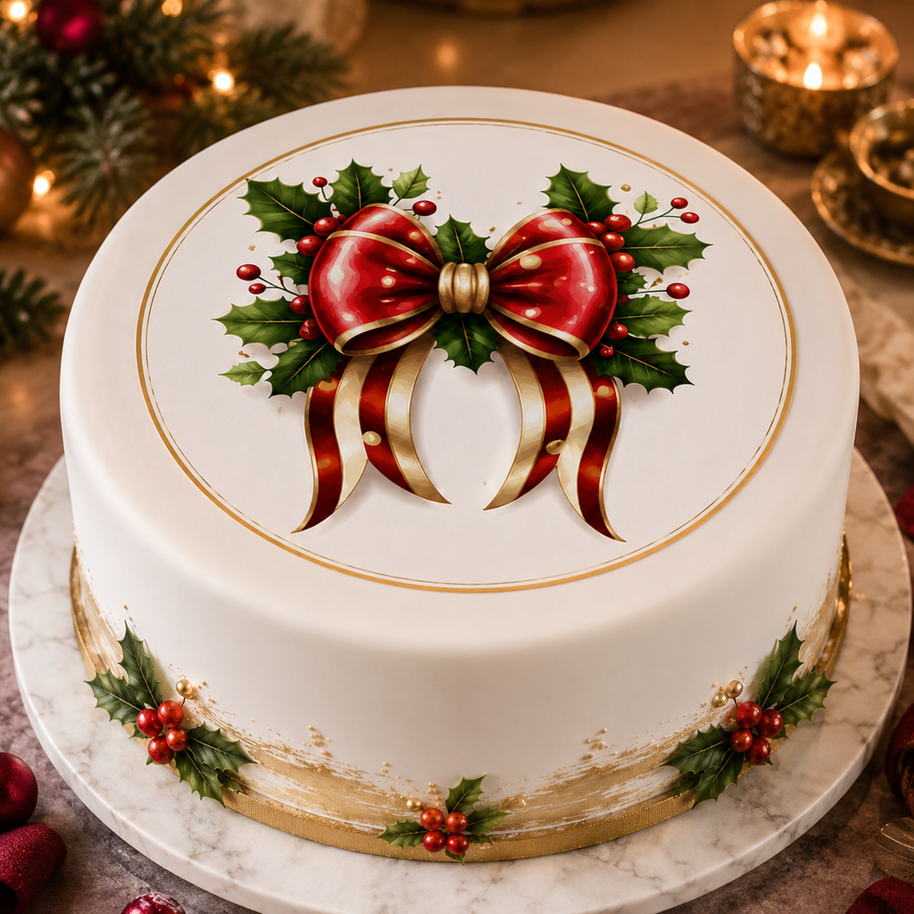 Christmas Vintage Bows - Edible Cake Toppers