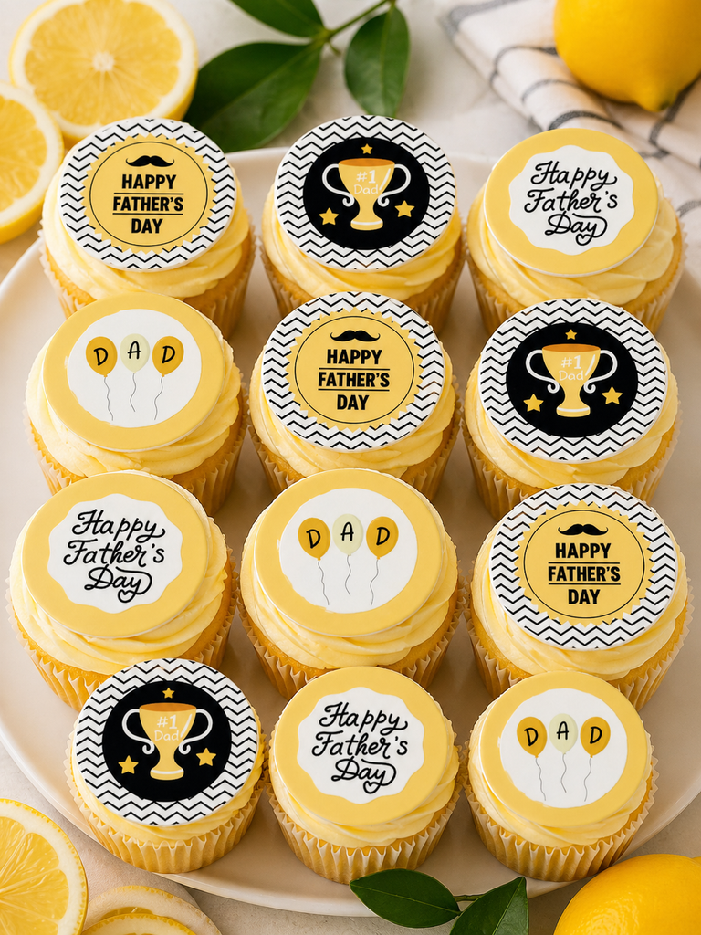 Father's Day Edible Cake and Cupcake Toppers - Black and Gold