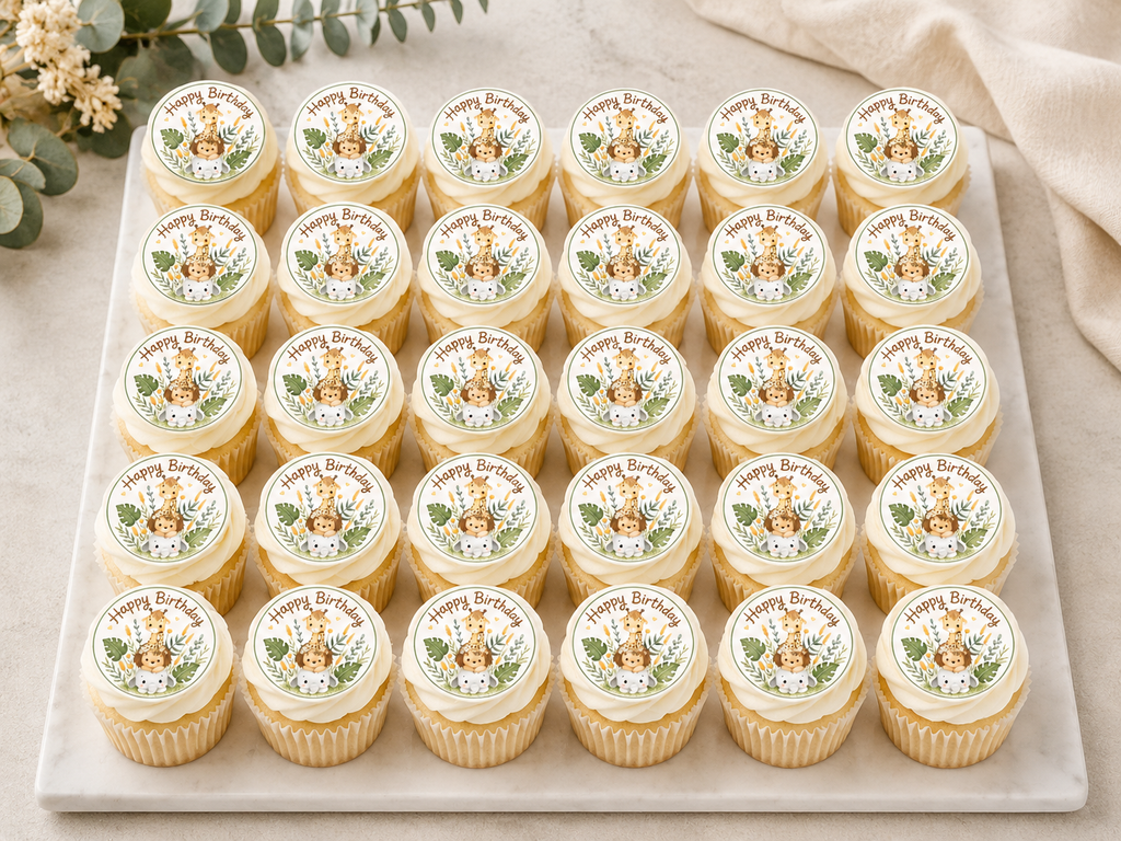 Happy Birthday Cute Baby Safari Animals - Edible Cake Toppers