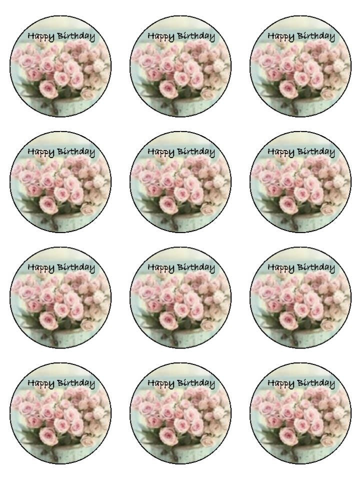 Birthday Rose Cupcake and Cake Toppers